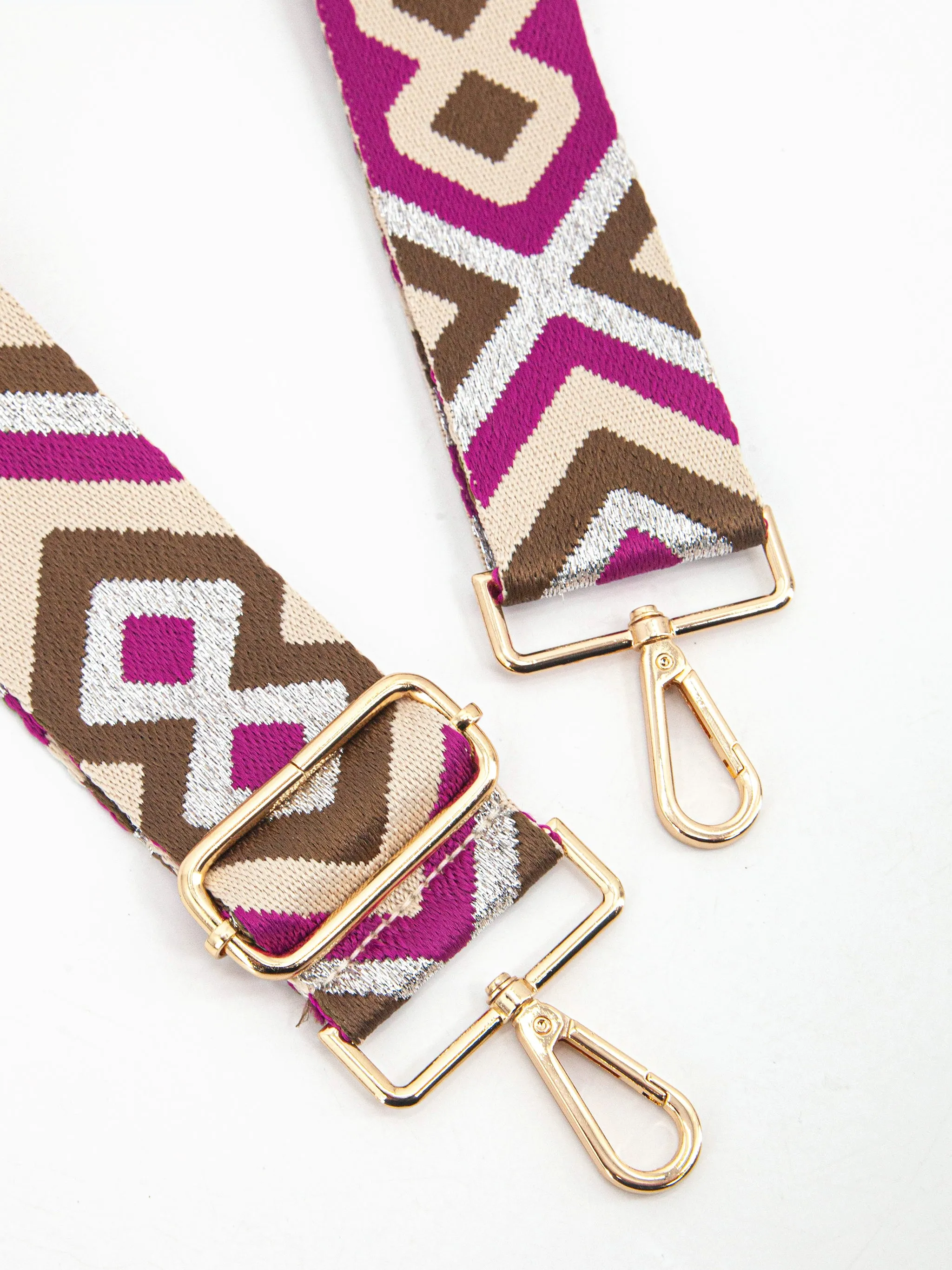 Ronda Woven Bag Strap - Pink/Taupe, Aztec Metallic