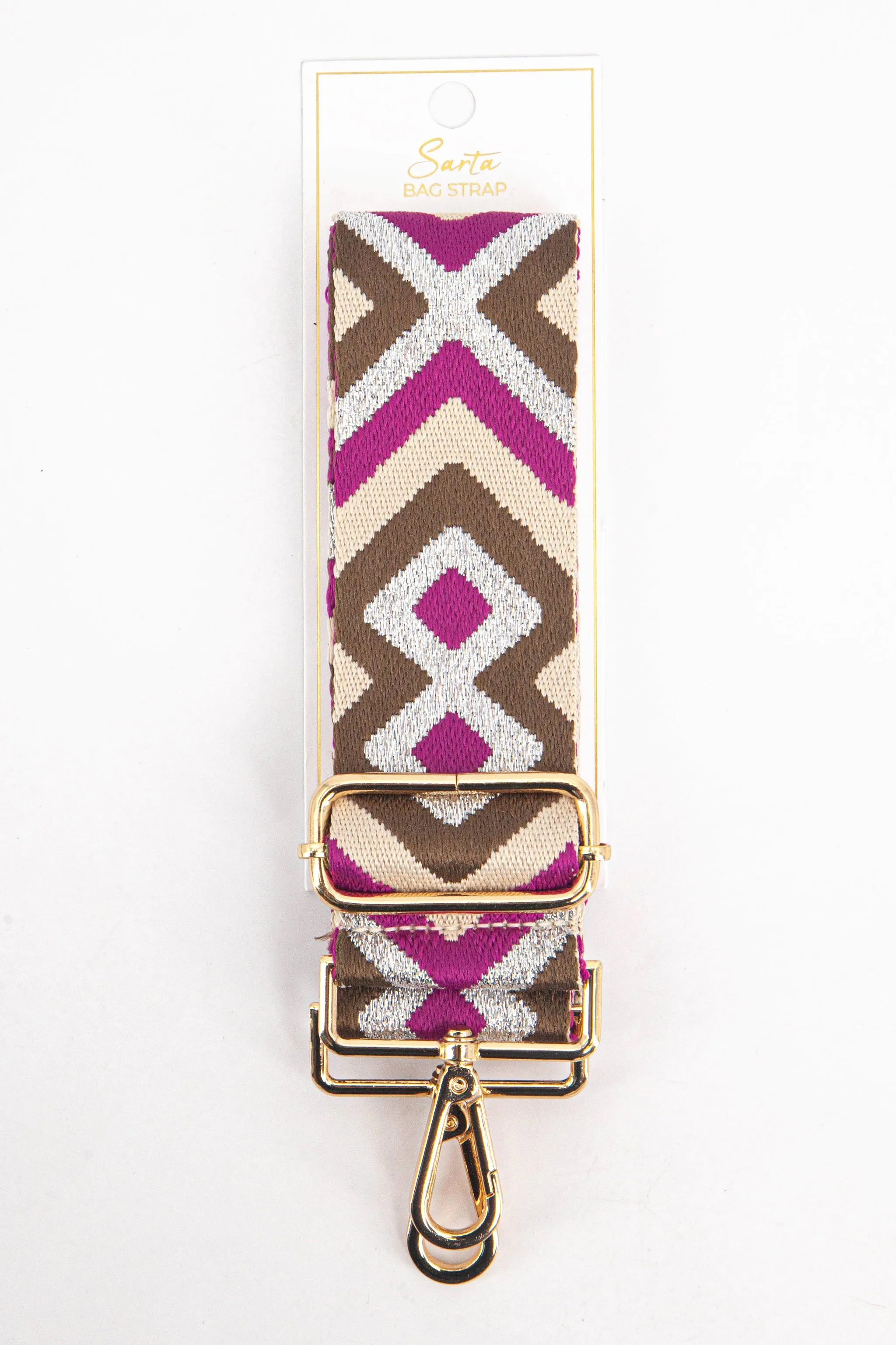 Ronda Woven Bag Strap - Pink/Taupe, Aztec Metallic