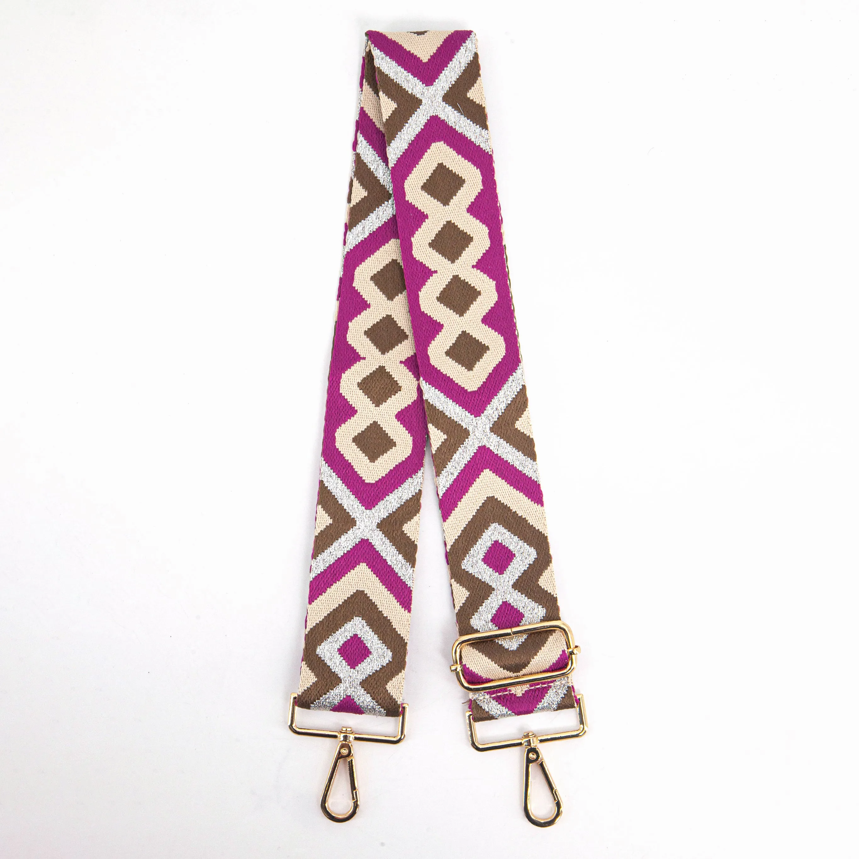 Ronda Woven Bag Strap - Pink/Taupe, Aztec Metallic
