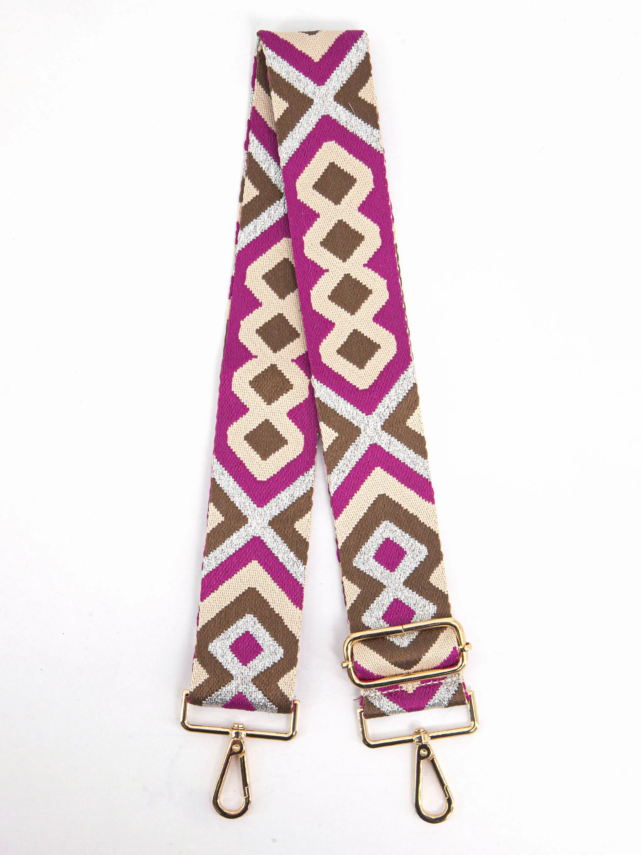 Ronda Woven Bag Strap - Pink/Taupe, Aztec Metallic