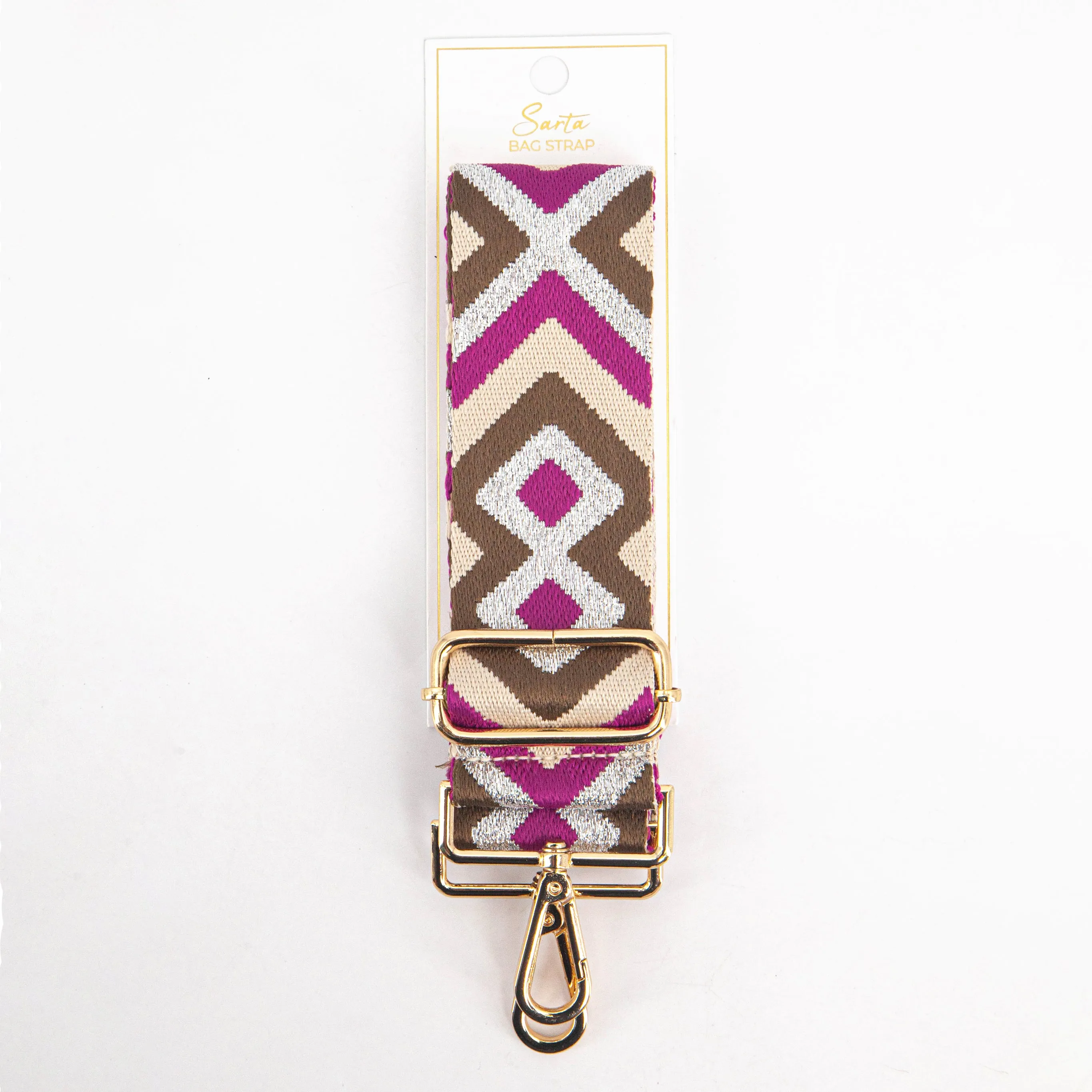 Ronda Woven Bag Strap - Pink/Taupe, Aztec Metallic