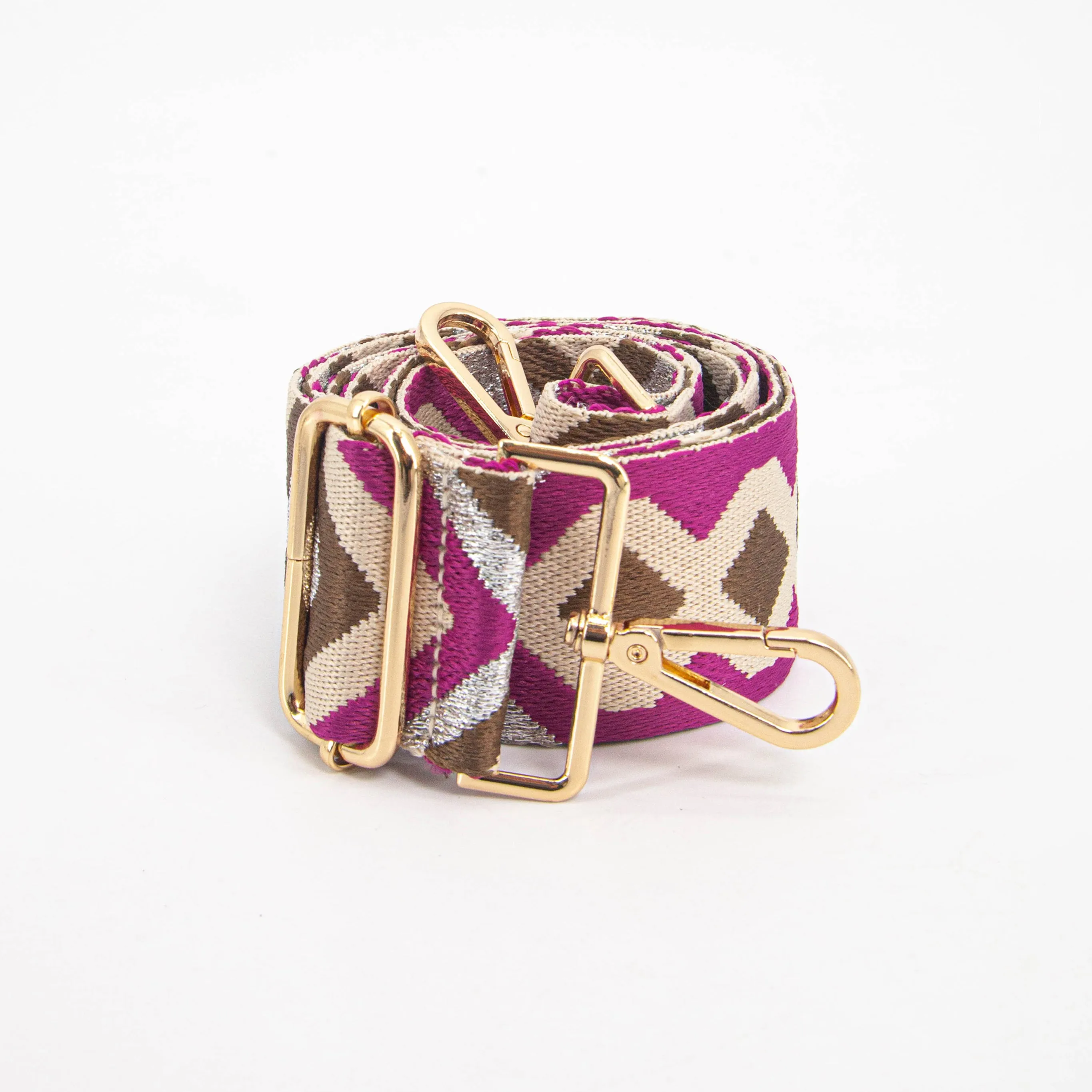 Ronda Woven Bag Strap - Pink/Taupe, Aztec Metallic