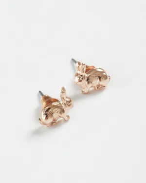 Rose Gold Rabbit Stud Earrings - Green Box