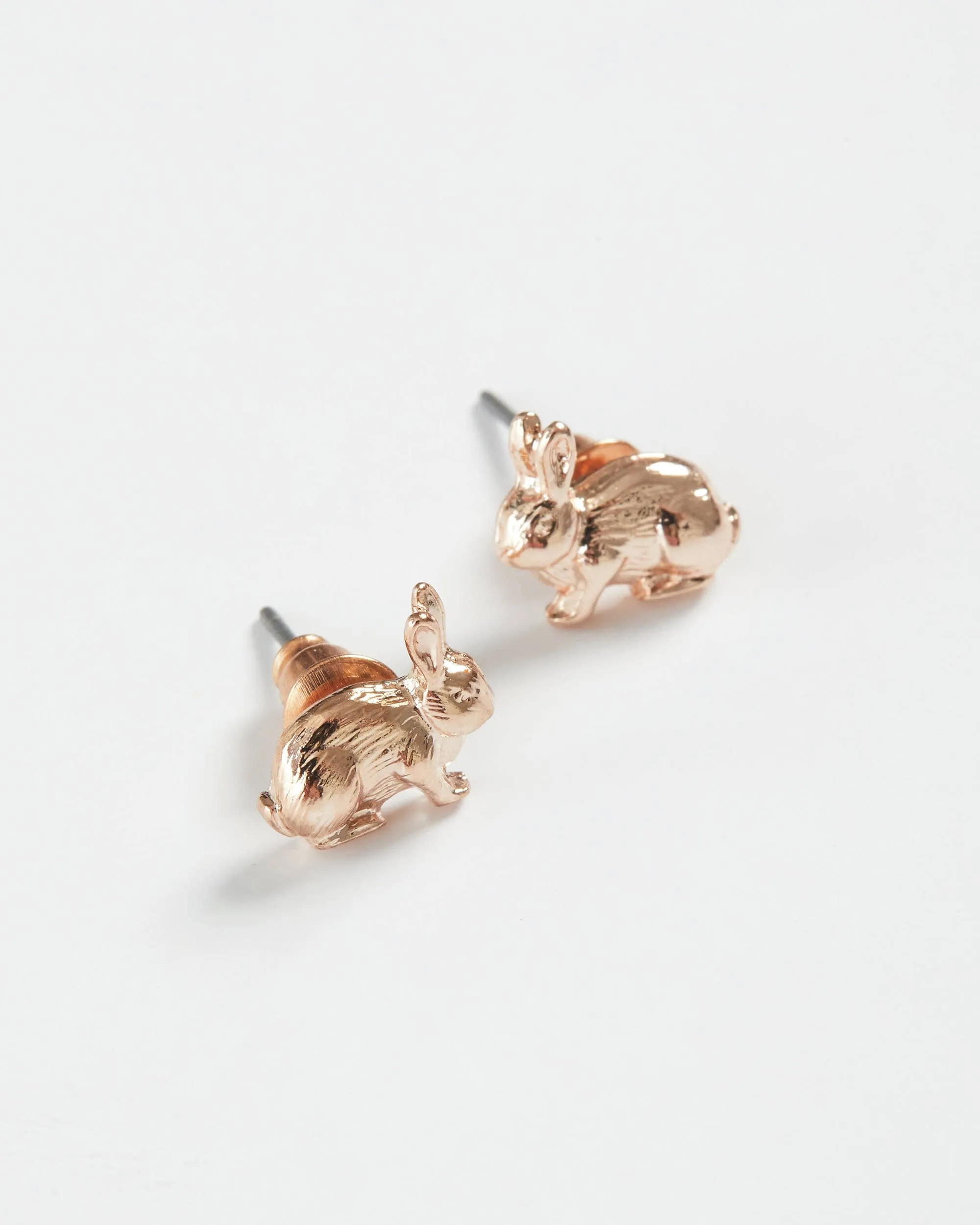 Rose Gold Rabbit Stud Earrings - Green Box
