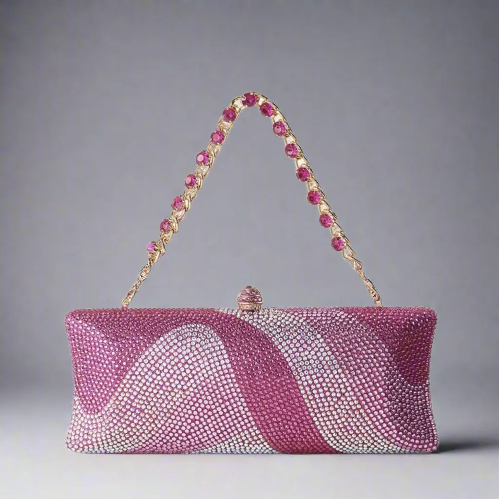 Rose Red Rhinestone Clutch Evening Bag