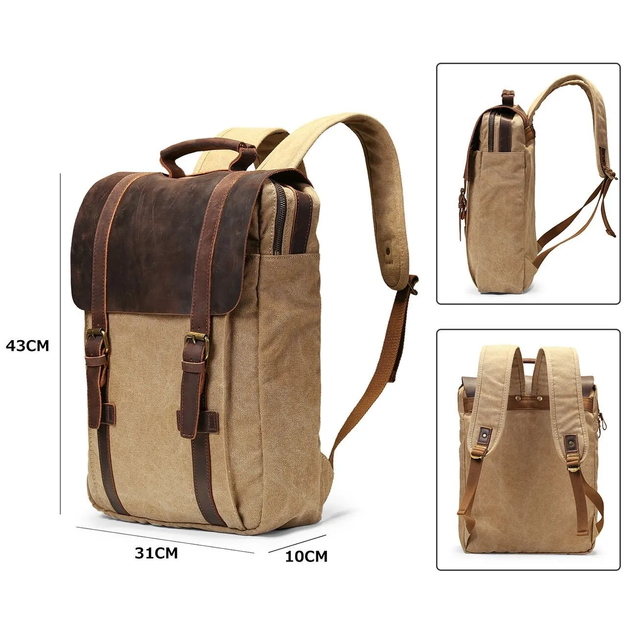 Rucksack Canvas Leather Travel Bags/Daypacks Vintage Backpack Helpful customer care Laptop Military discount