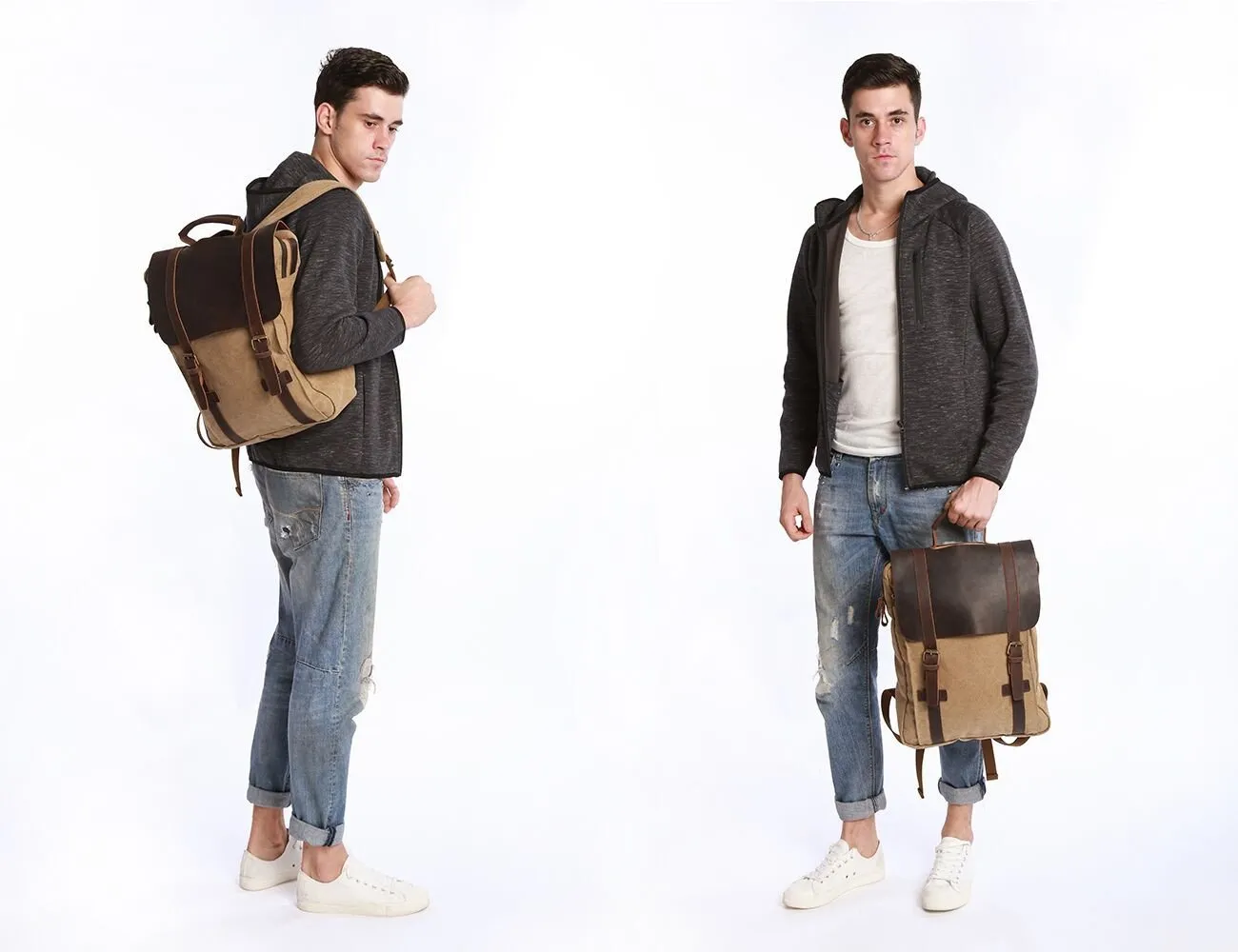 Rucksack Canvas Leather Travel Bags/Daypacks Vintage Backpack Helpful customer care Laptop Military discount