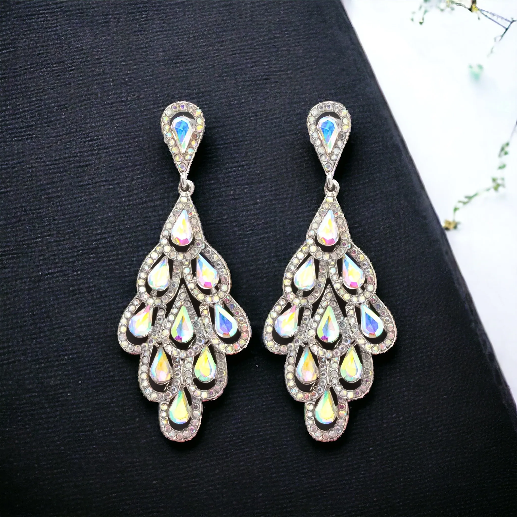 SAFIYA - AB silver pave accented Teardrop Rhinestone Earrings