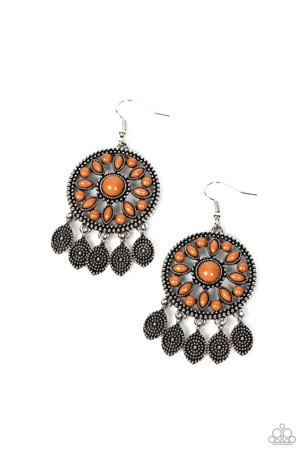 Sagebrush Symphony - Brown - Beaded Floral Pattern Paparazzi Fishhook Earrings
