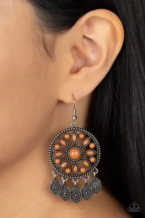 Sagebrush Symphony - Brown - Beaded Floral Pattern Paparazzi Fishhook Earrings