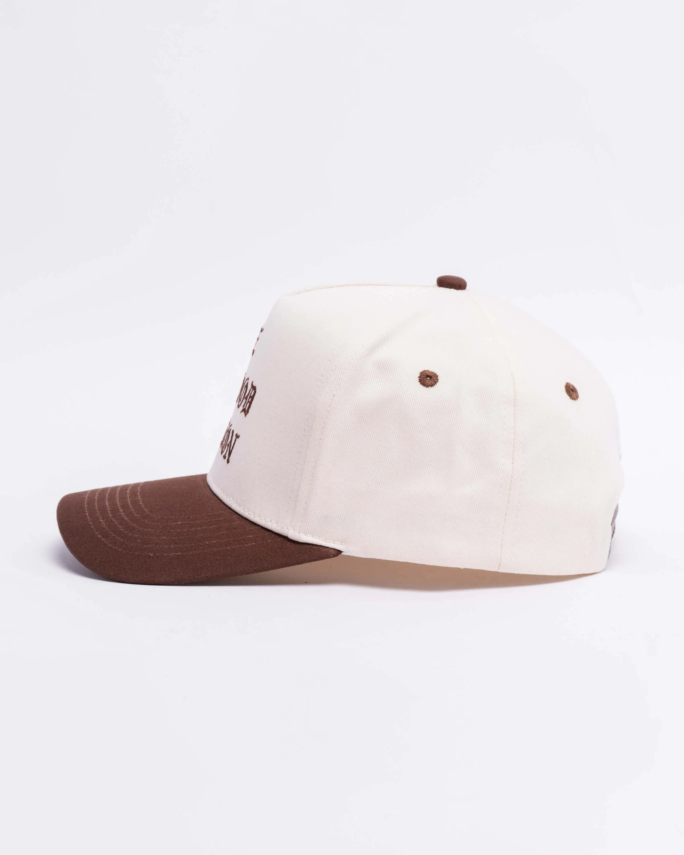 Saint Script Snapback Hat - Cream/Brown