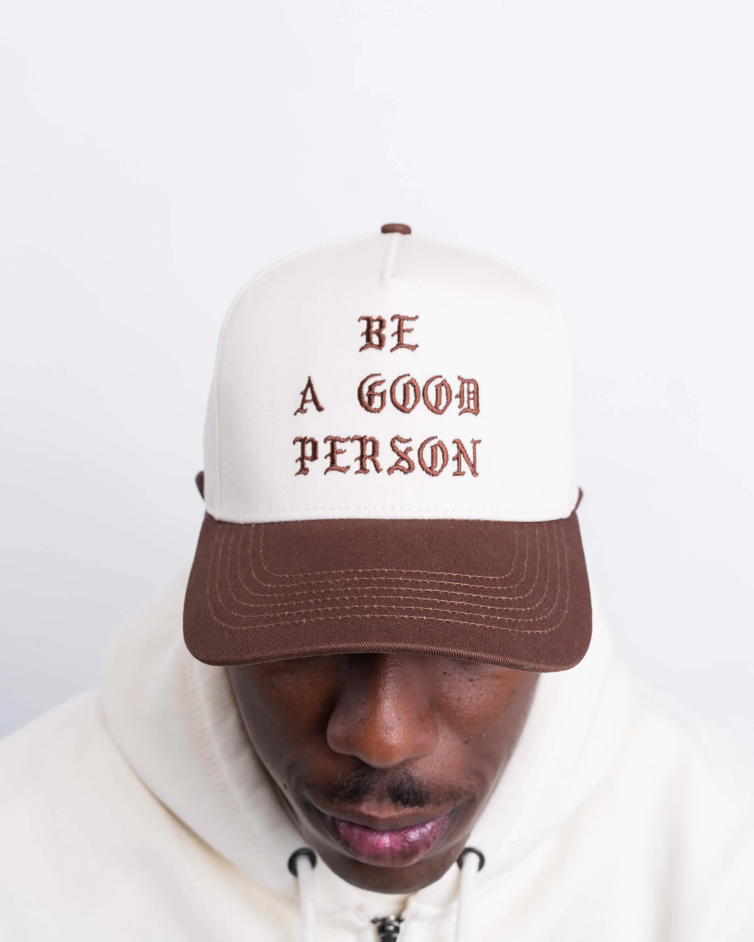 Saint Script Snapback Hat - Cream/Brown