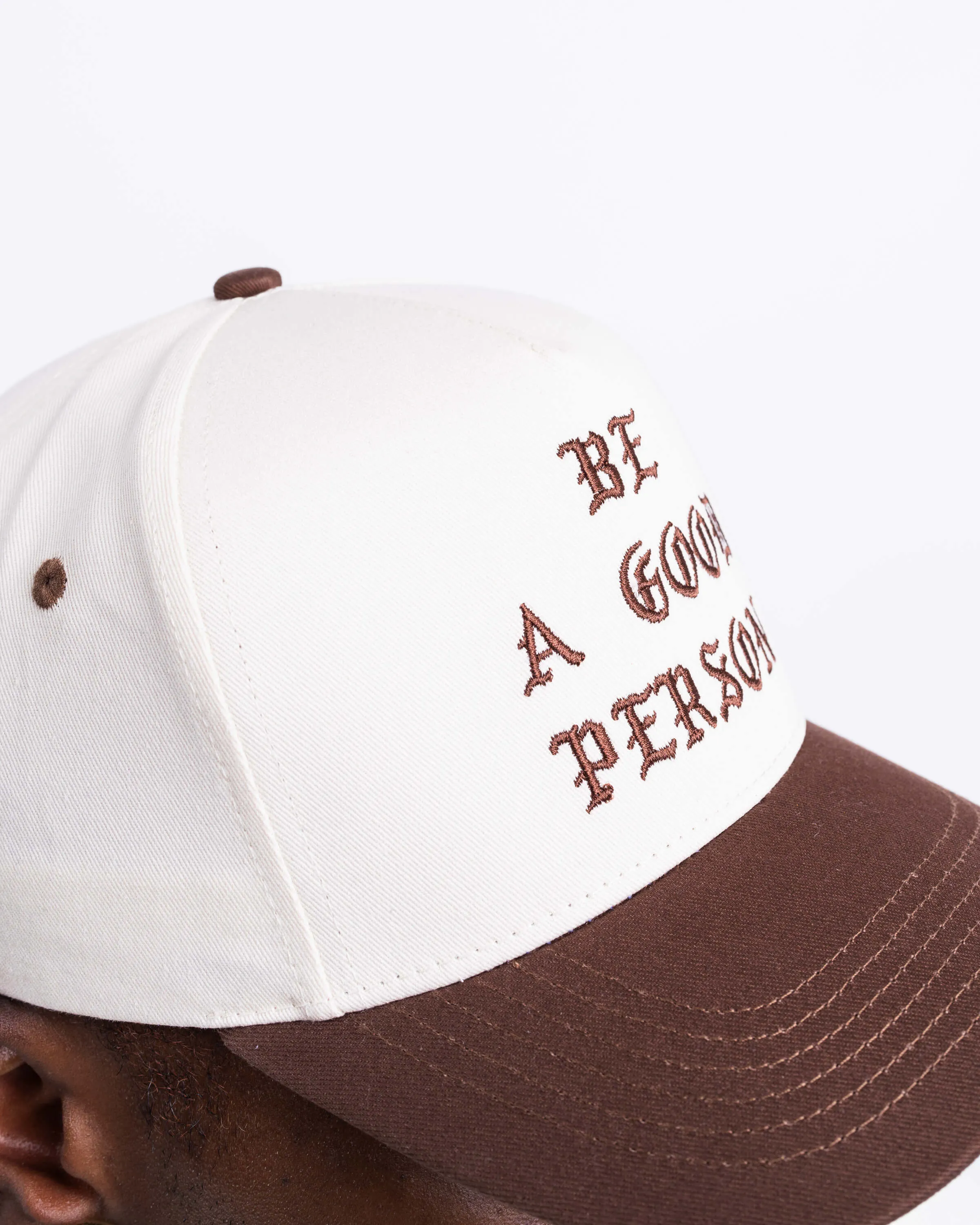 Saint Script Snapback Hat - Cream/Brown