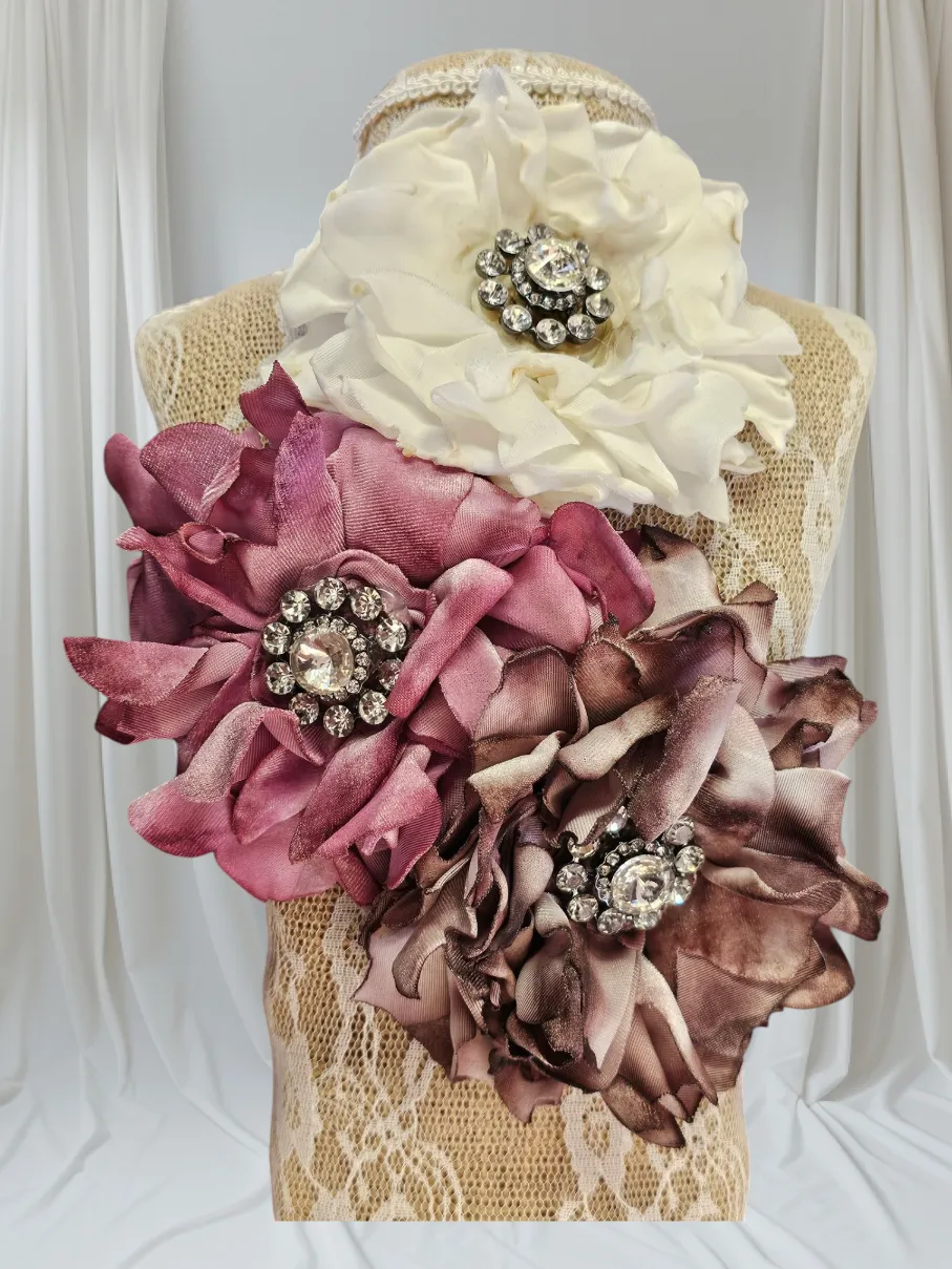 SALE was $34.99 Bohemian Style Handcrafted Fabric Flowers Brooch/Necklace