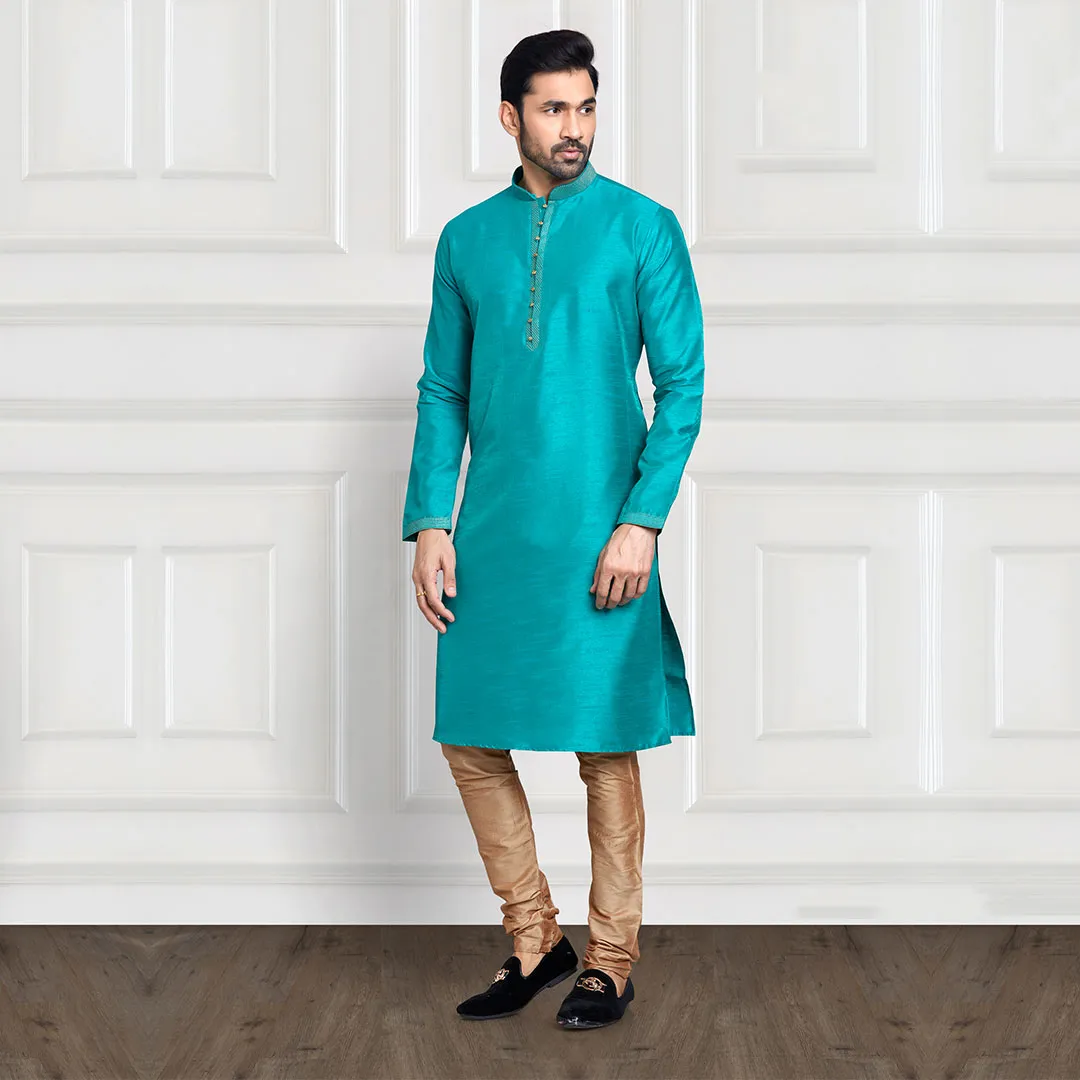 Sea Green and Gold Classy Kurta Set for Men