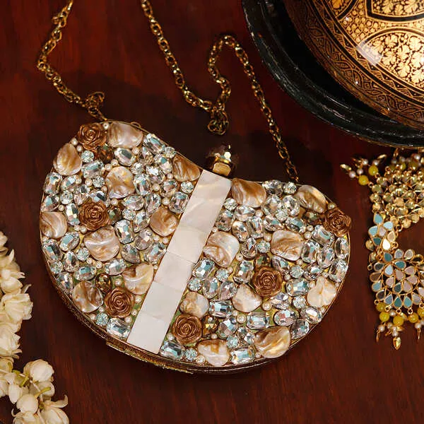 Seher Embellished Brass Clutch Golden