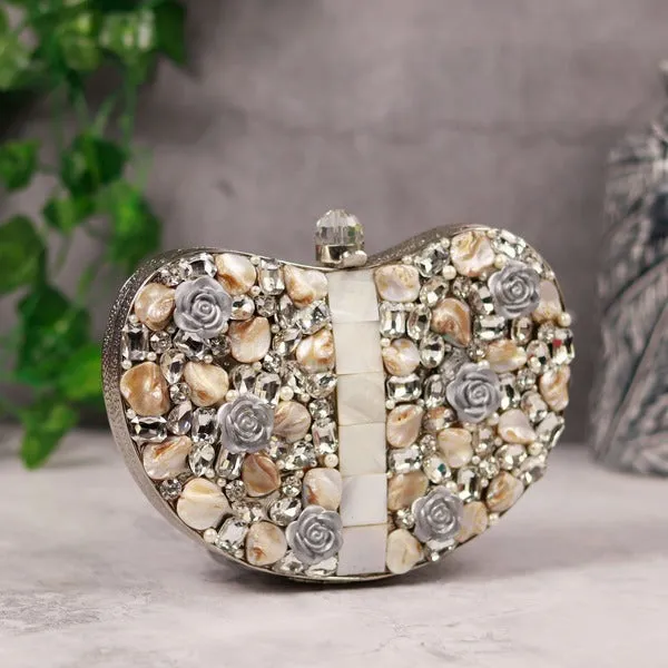 Seher Embellished Brass Clutch Silver