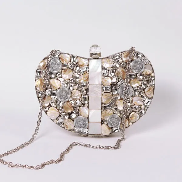Seher Embellished Brass Clutch Silver