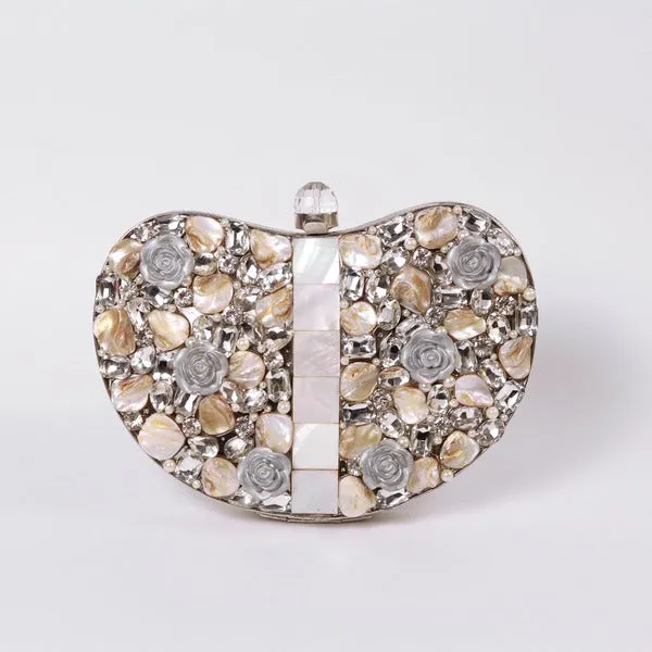 Seher Embellished Brass Clutch Silver