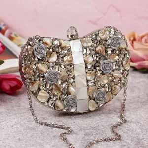 Seher Embellished Brass Clutch Silver