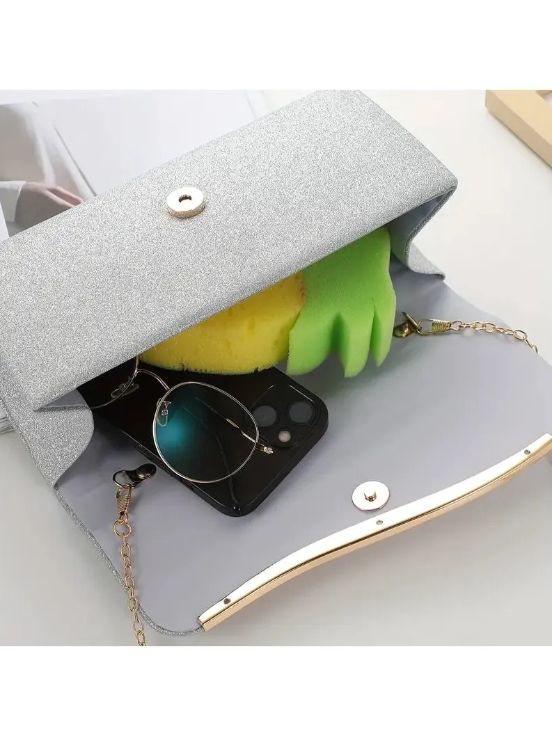Silver Glitter Evening Clutch