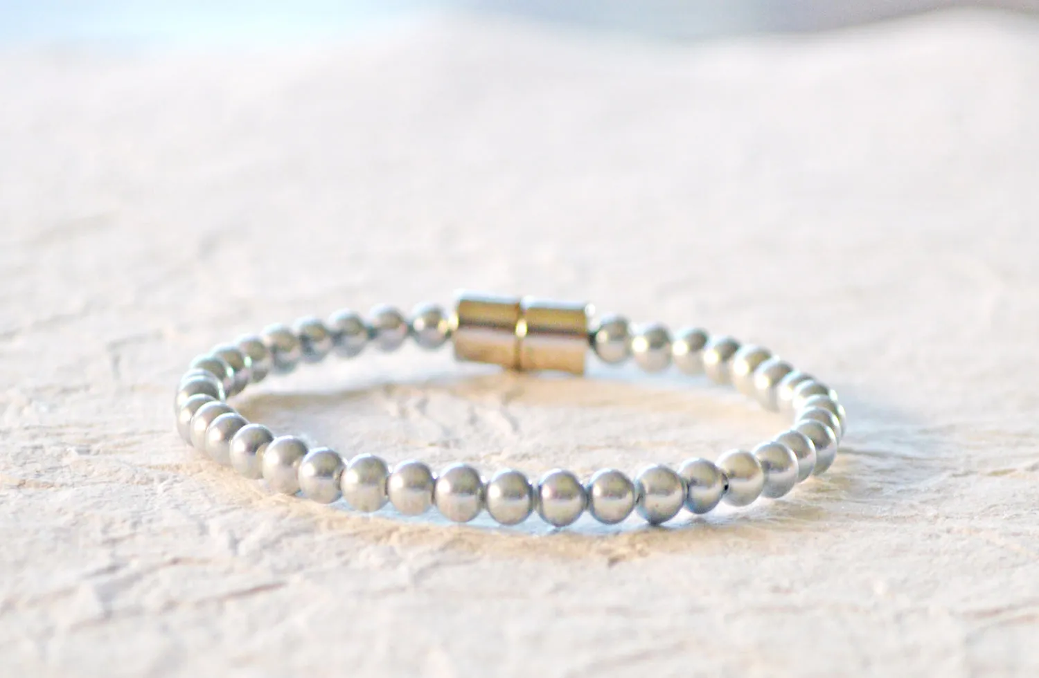 Silver Pearl Hematite Magnetic Grounding Bracelet