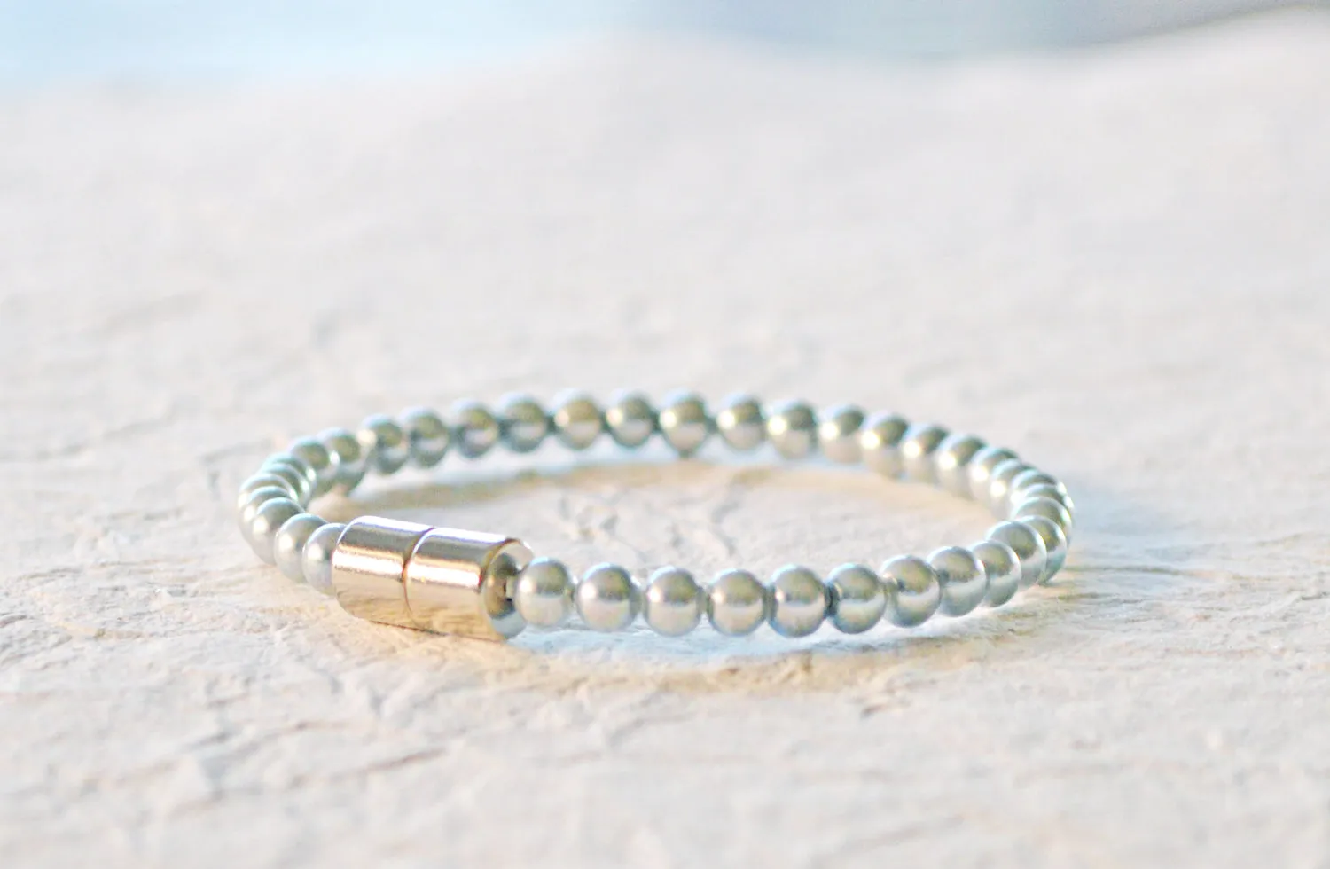 Silver Pearl Hematite Magnetic Grounding Bracelet