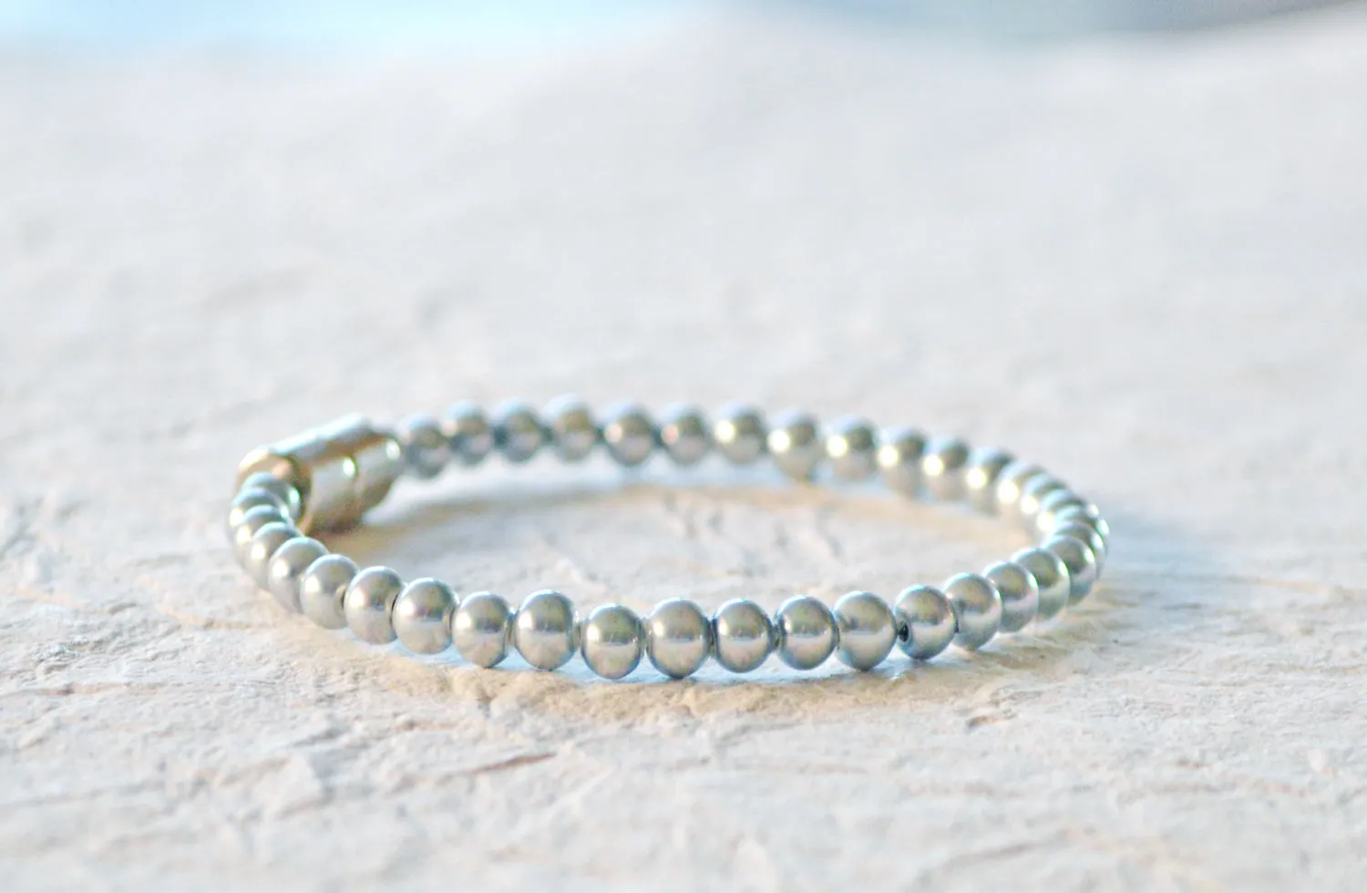 Silver Pearl Hematite Magnetic Grounding Bracelet