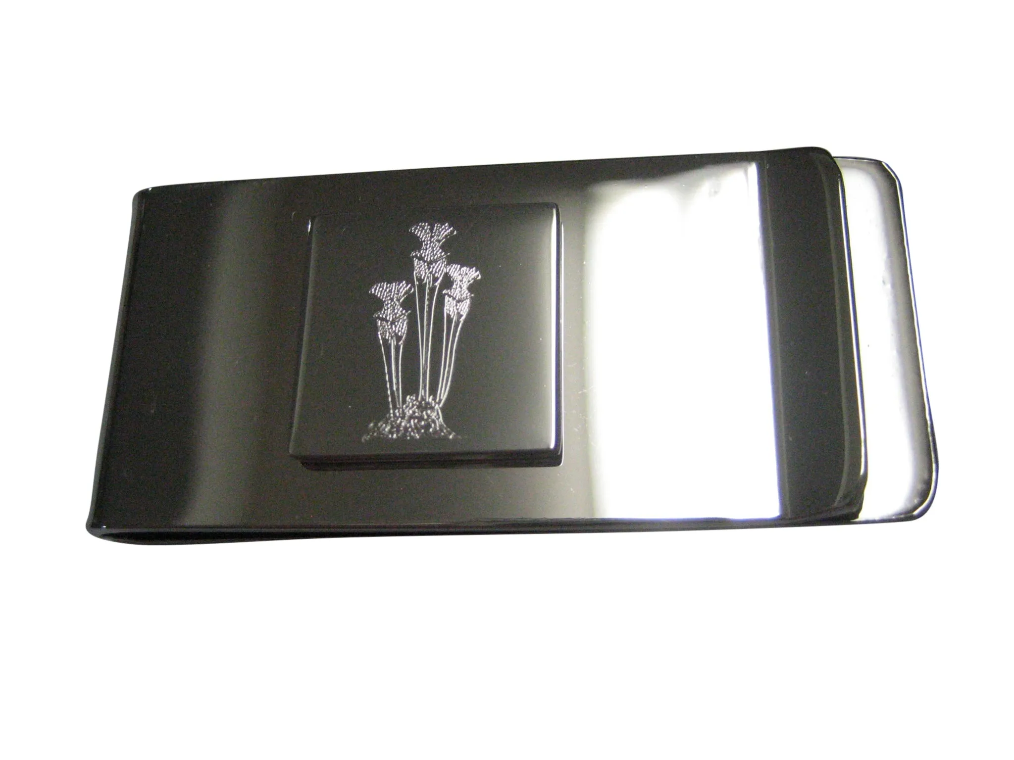 Silver Toned Etched Carnivorous Sarracenia Pitcher Plant Money Clip