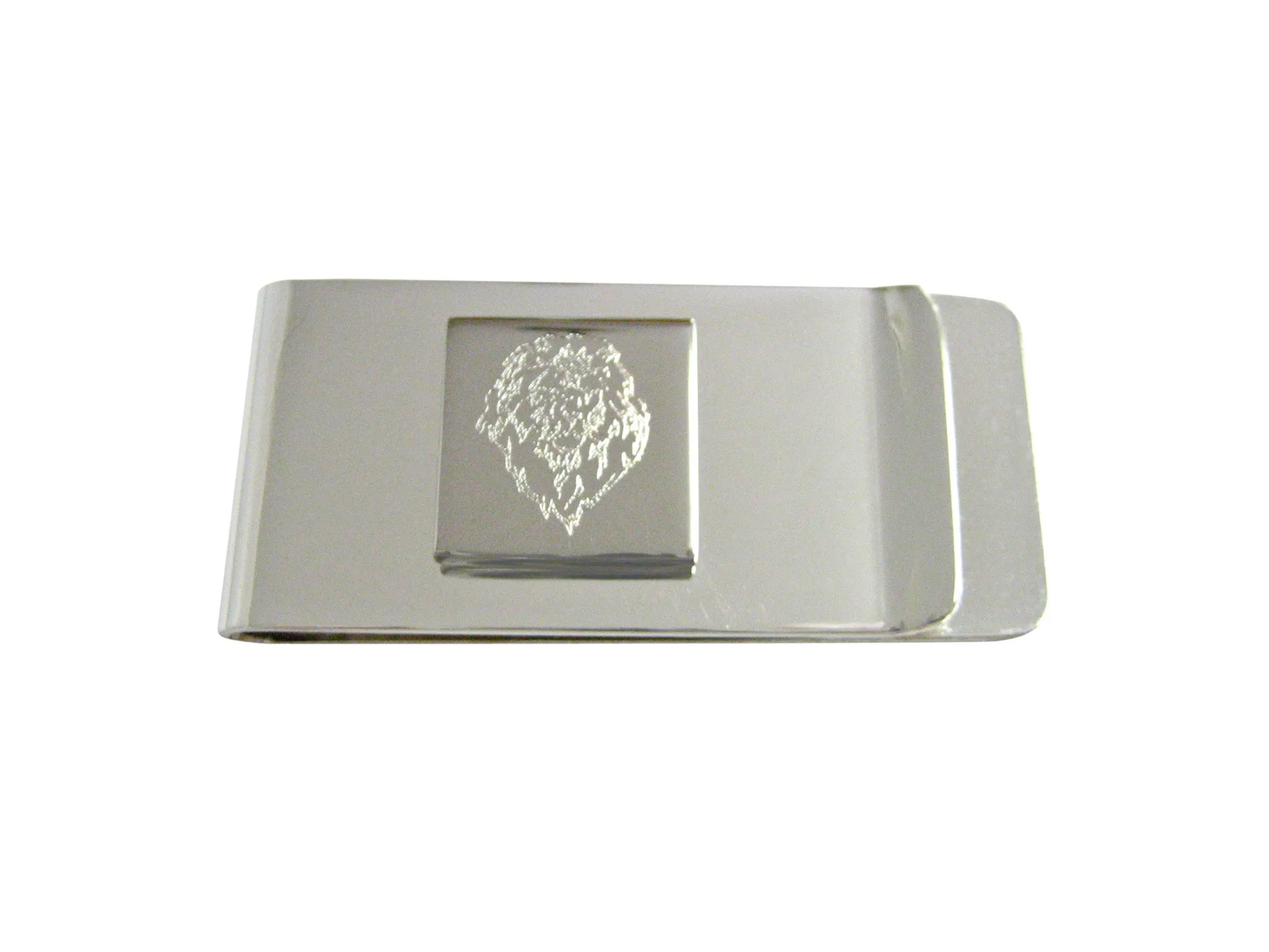 Silver Toned Etched Lion Head Money Clip