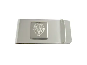 Silver Toned Etched Lion Head Money Clip