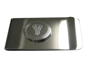 Silver Toned Etched Oval Front Facing Elephant Money Clip