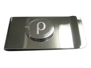 Silver Toned Etched Oval Greek Letter Rho Money Clip