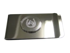 Silver Toned Etched Oval Horse and Horse Shoe Money Clip