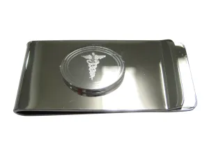 Silver Toned Etched Oval Medical Caduceus Symbol Money Clip