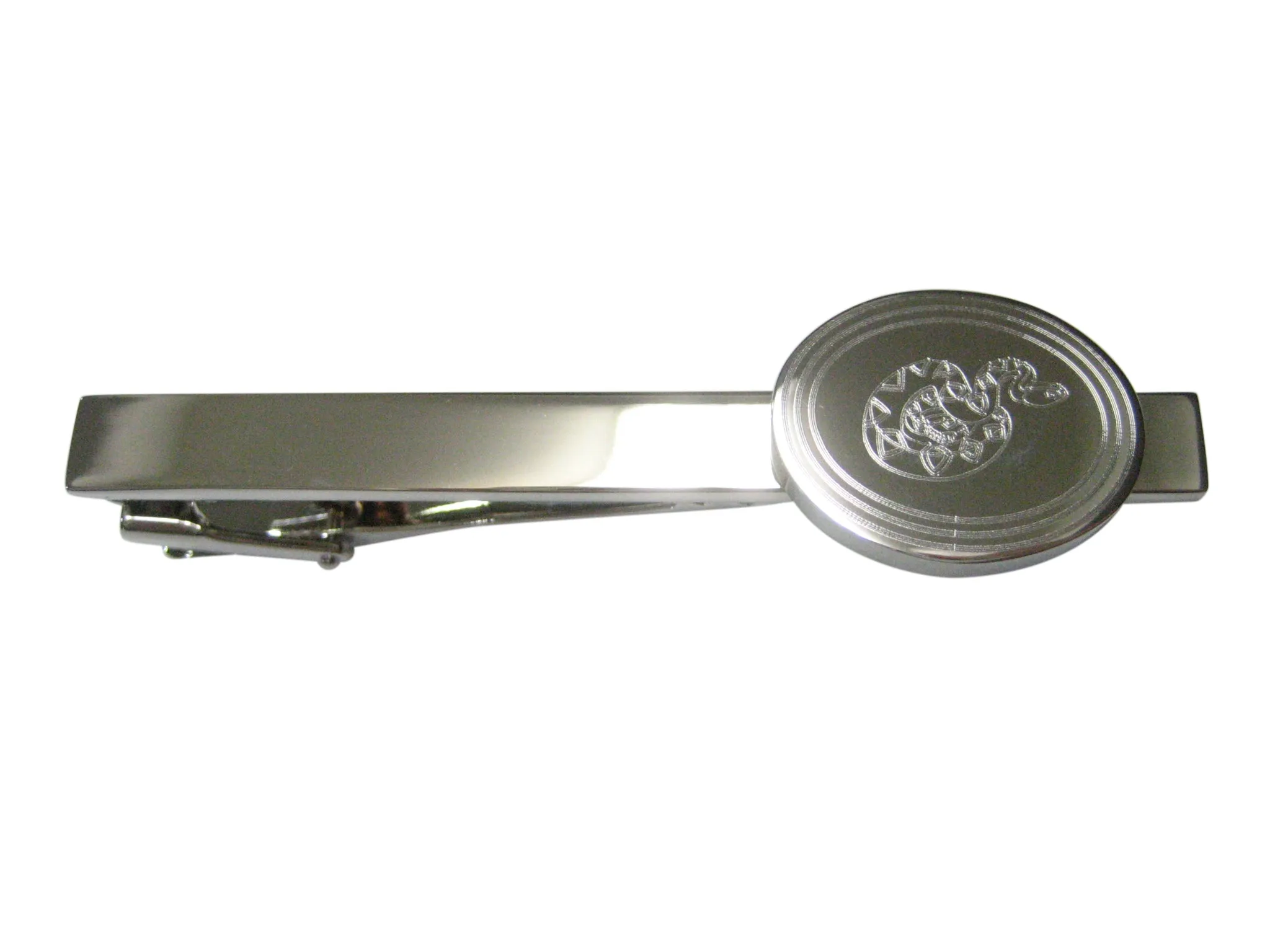 Silver Toned Etched Oval Snake Tie Clip