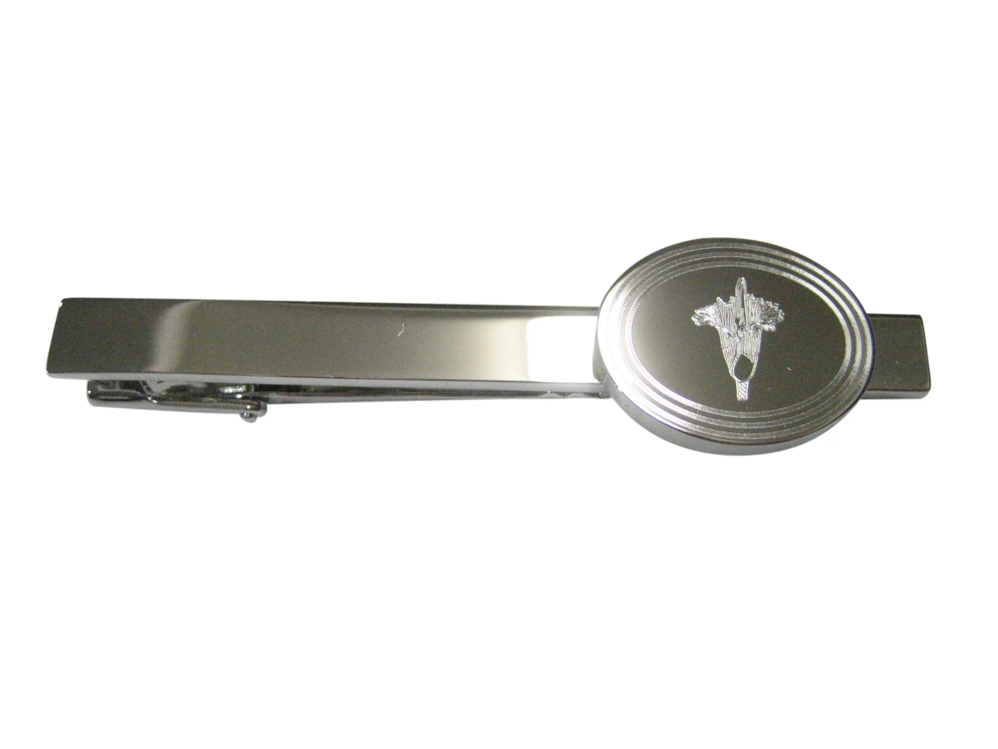 Silver Toned Etched Oval Titan Arum Corpse Flower Carnivorous Plant Tie Clip