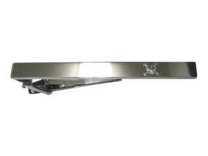 Silver Toned Etched Sleek Angry Skull and Crossbones Tie Clip