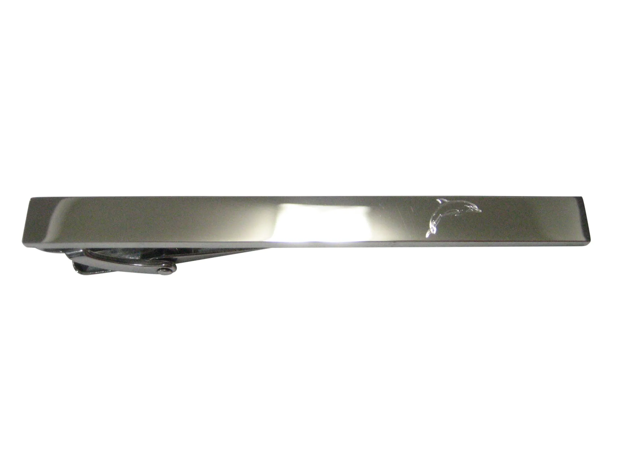 Silver Toned Etched Sleek Dolphin Tie Clip