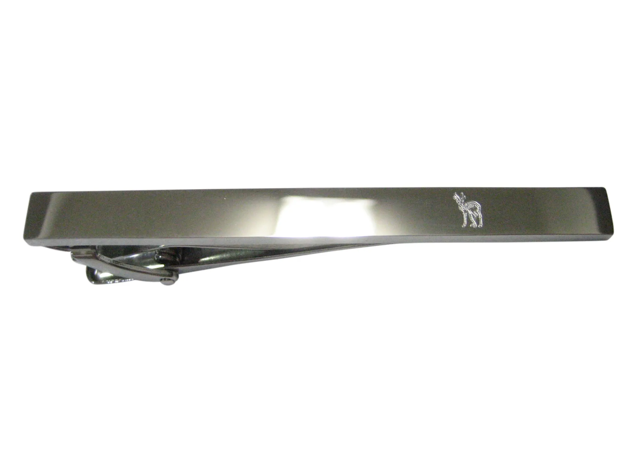 Silver Toned Etched Sleek Roebuck Deer Tie Clip