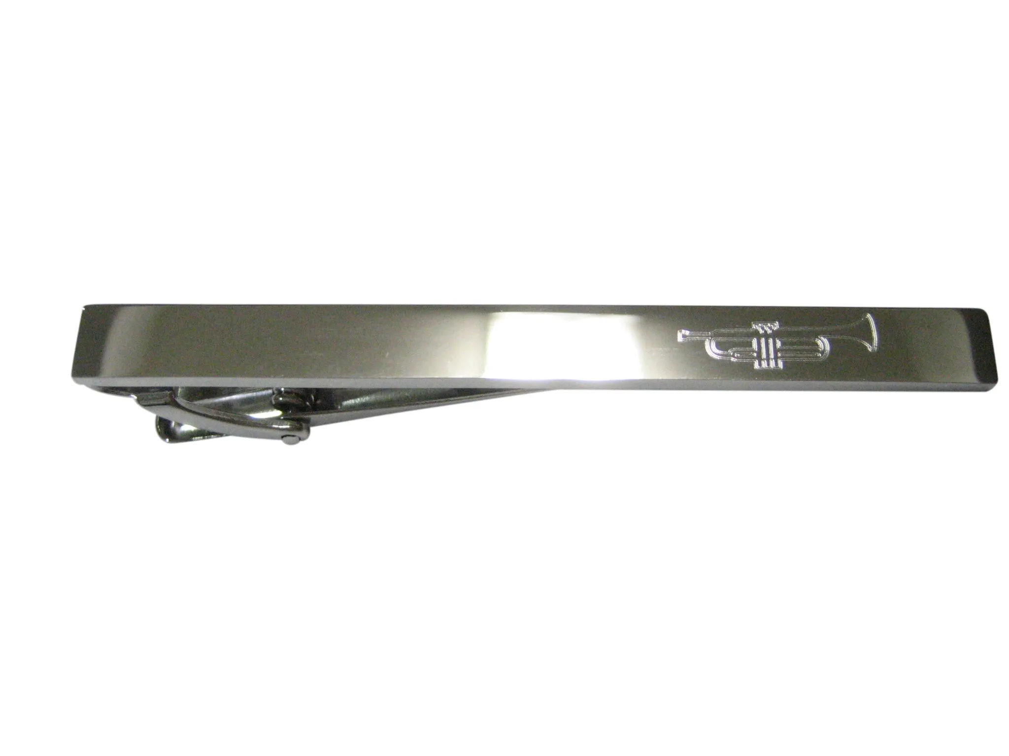 Silver Toned Etched Sleek Trumpet Music Instrument Tie Clip