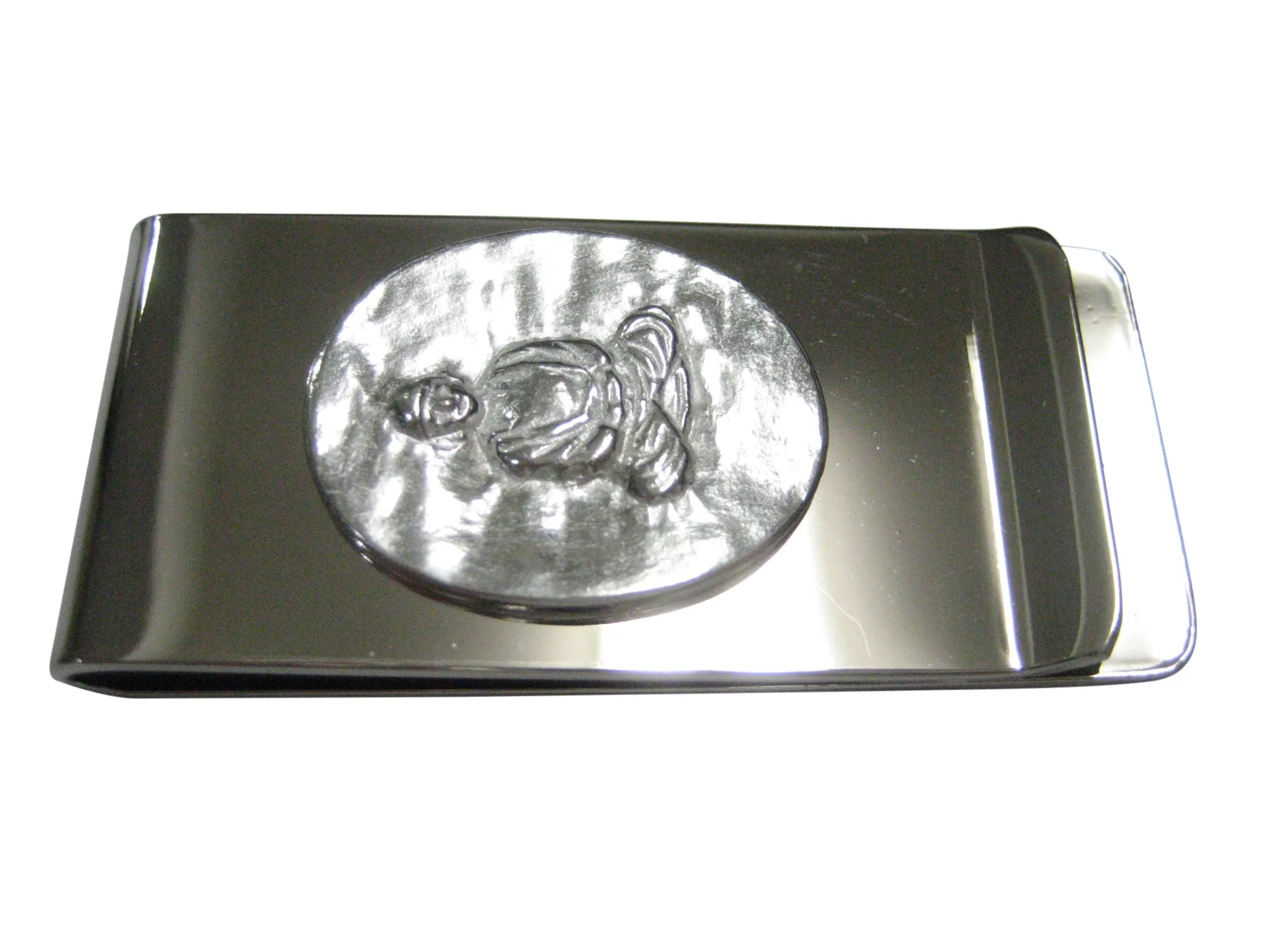 Silver Toned Oval Buddha Buddhism Money Clip