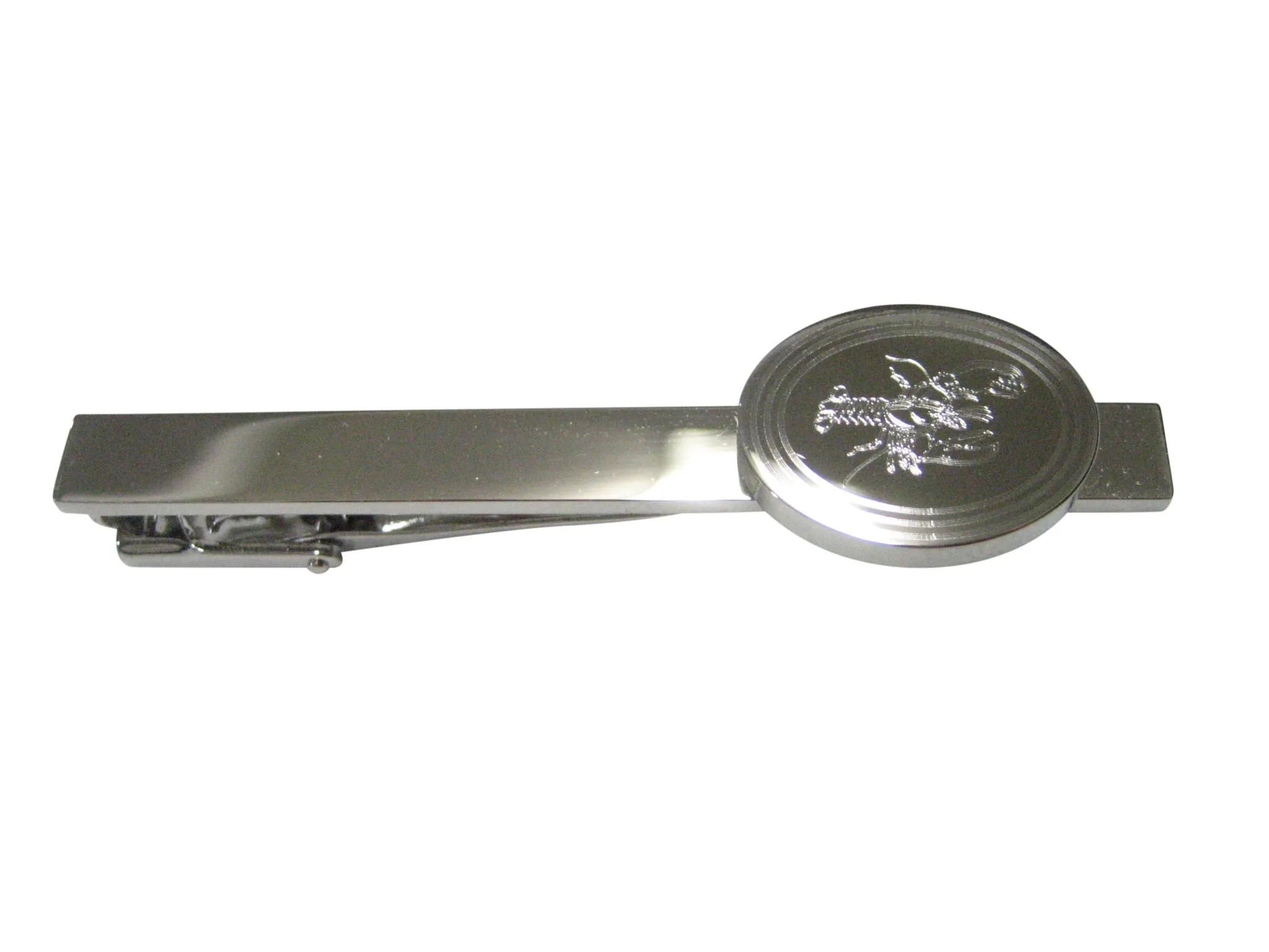 Silver Toned Oval Etched Lobster Tie Clip