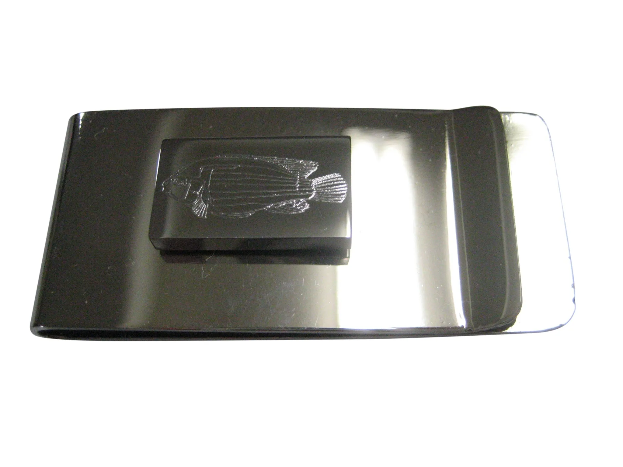 Silver Toned Rectangular Etched African Cichlid Fish Money Clip