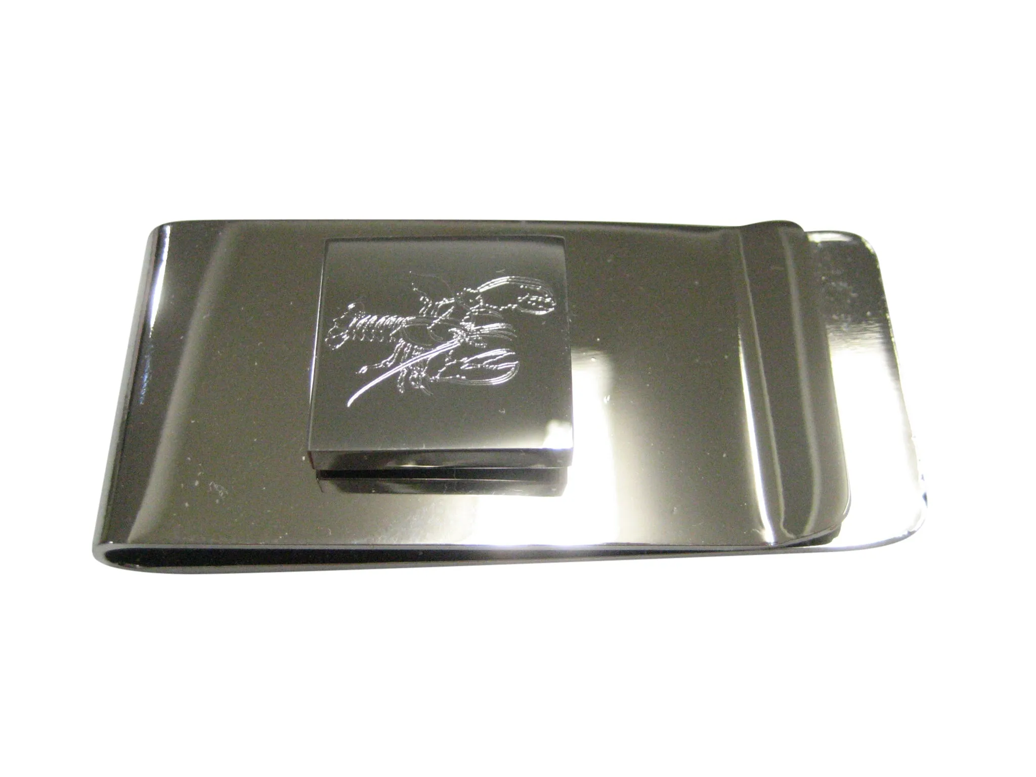 Silver Toned Square Etched Lobster Money Clip