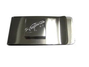 Silver Toned Square Etched Newt Gecko Lizard Money Clip