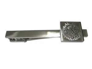Silver Toned Square Etched Spikey Puffer Fish Fugu Blowfish Tie Clip
