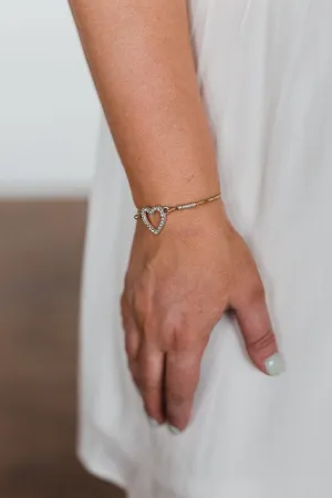 Single Diamond Studded Heart Bracelet- Bronze