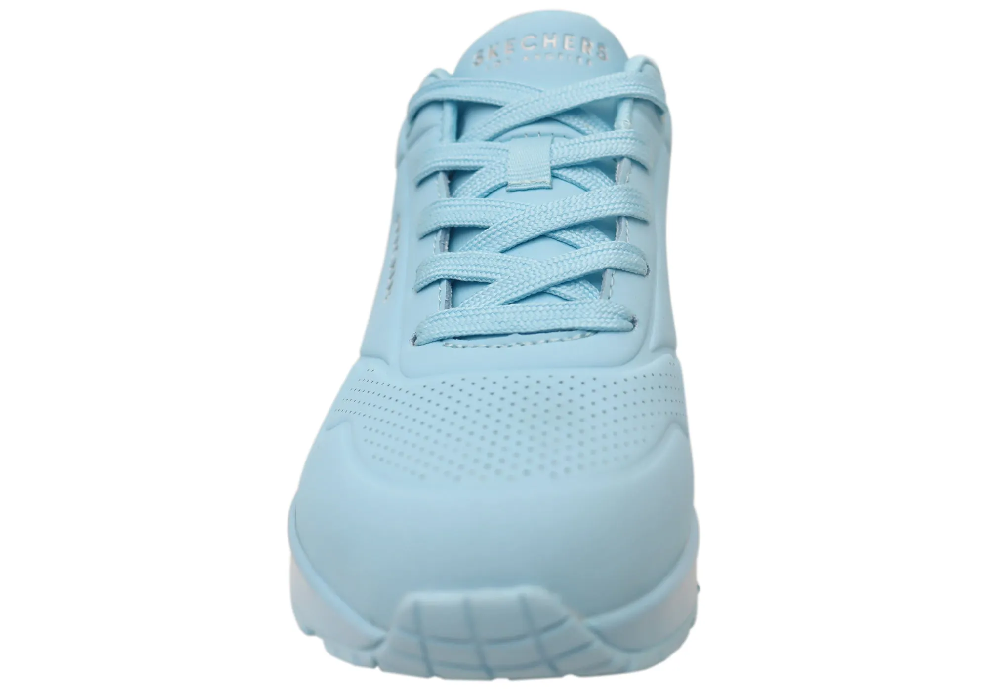 Skechers Womens Uno Stand On Air Memory Foam Shoes Light Blue