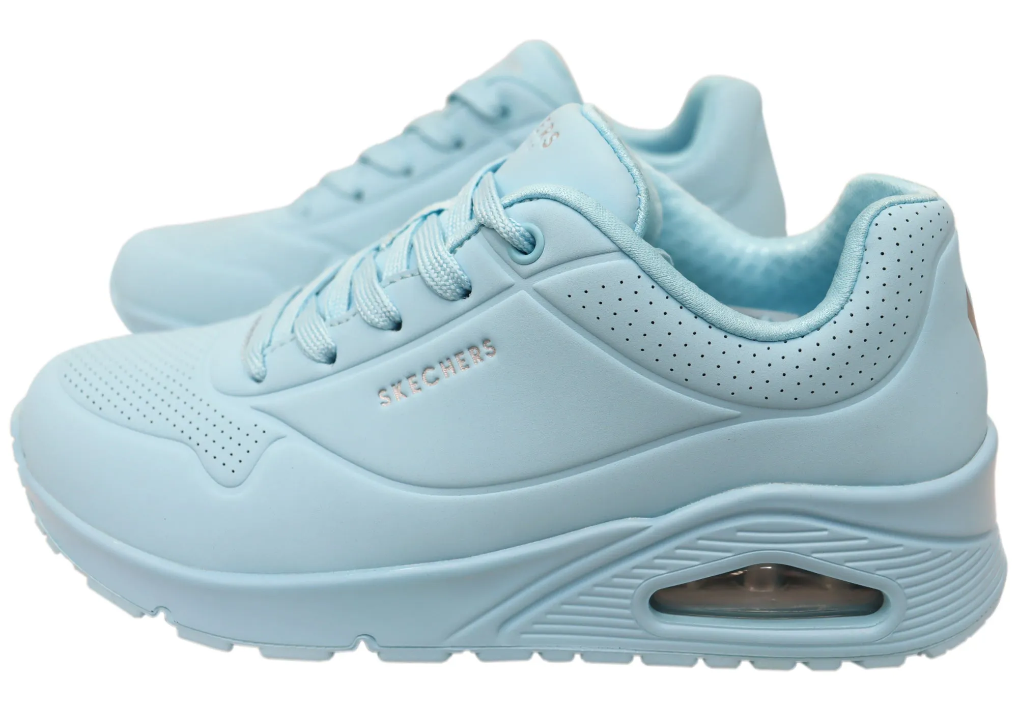 Skechers Womens Uno Stand On Air Memory Foam Shoes Light Blue